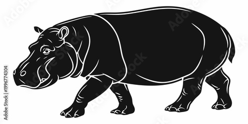 Foto Silhouette line art illustration of a hippopotamus standing on a white backgroun