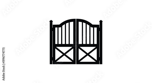 Black gate design with vertical bars and x shaped details a striking silhouette