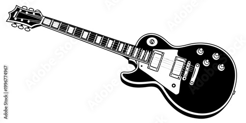 Tableau sur toile Minimalist black and white vector illustration of an electric guitar with electr