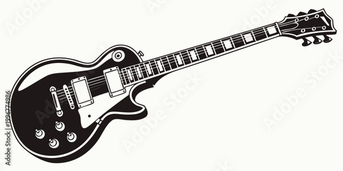 Фотография Vector graphic of a solid black and white electric guitar with electric instrume