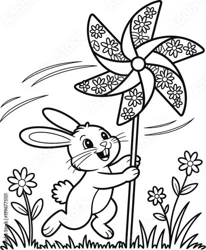 rabbit and flowers coloring pages for kids 