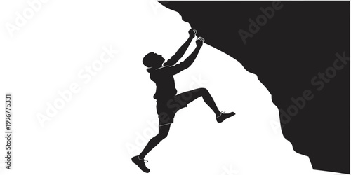 Bild auf Leinwand Black silhouette of a rock climber scaling a rugged cliff with climbing mountain