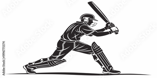 Foto Stylized stencil art of a cricket batsman taking a defensive stance in a match w