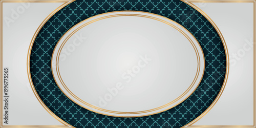 Islamic abstract background with elegant Arabic ornamental patterns. Modern design with luxurious shiny gold line decoration. Islamic graphic template with empty space for text. EPS. 5