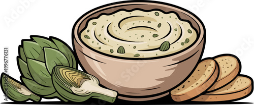 Creamy Artichoke Dip with Herbs and Bread Slices