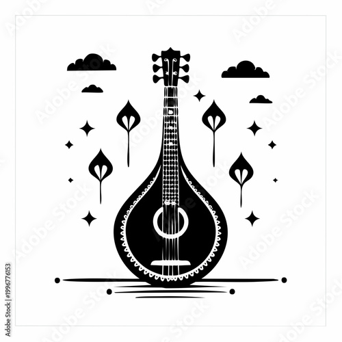 Black and White Illustration of a Portuguese Guitar