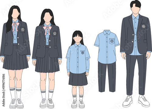 Cuadro en lienzo School Uniforms for Various Ages and Genders Vector Set for Education, Fashion,