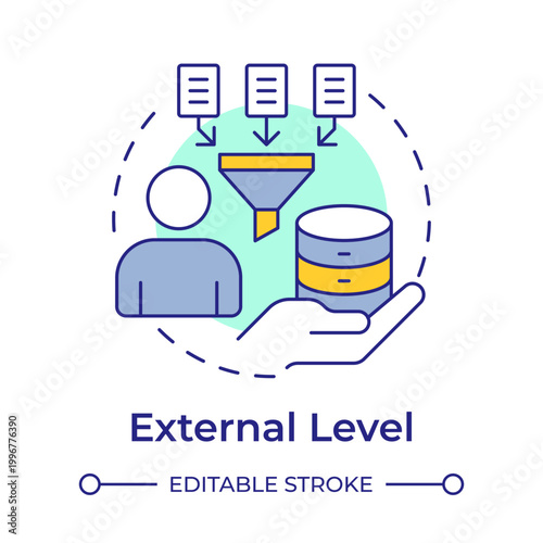 External level multi color concept icon. Information filtering, data security. Database management. Round shape line illustration. Abstract idea. Graphic design. Easy to use in presentation, article