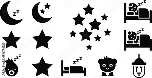 Sleep and dream icons a collection of nighttime symbols