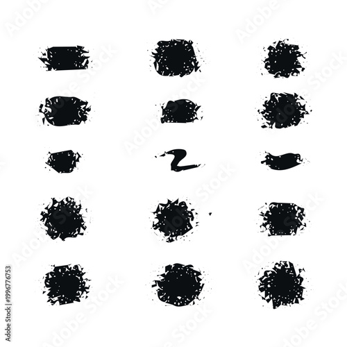 Black grunge ink blot brush stroke set vector abstract paint splash texture collection