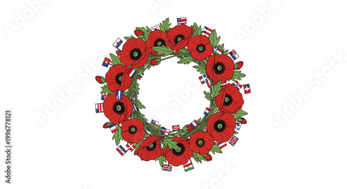 Remembrance Wreath with Poppies and Flags A Tribute to Fallen Heroes