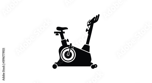 A black silhouette of a stationary exercise bike against a white background silhouette
