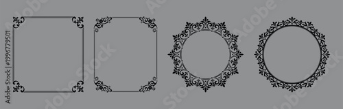 Set of decorative frames Elegant vector element for design in Eastern style, place for text. Floral black and gray frames. Lace illustration for invitations and greeting cards