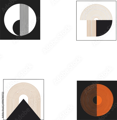 Modern Abstract Geometric Shapes Collection with Minimal Line and Circle Designs