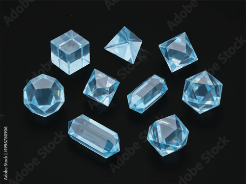Blue gemstones crystals precious stones aquamarine topaz sapphire jewelry transparent facets shiny