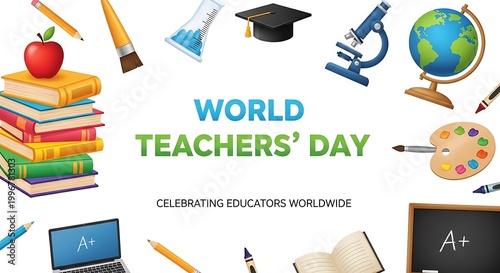 World Teachers' Day celebration with educational icons