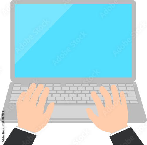 ノートパソコンのキーを打つスーツを着た手