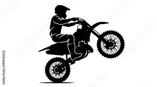 Dirt Bike Rider Silhouette Wheelie Icon Vector