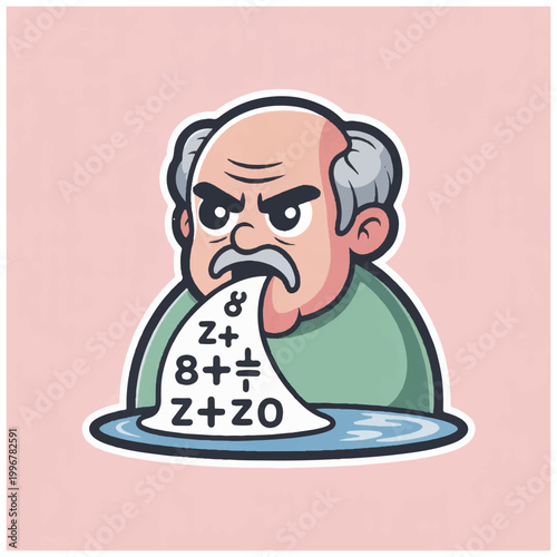 Angry old man with math equations coming out of his mouth.