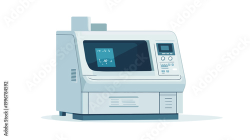 A medical scanner or diagnostic machine illustrated in shades of light blue on a white background