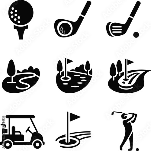 Golf icons set: sport, leisure, and game, golf club