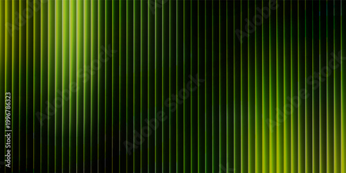 Abstract background displays dramatic vertical ribbed structures illuminated by a striking lime green gradient light source subtly fading into deep black darkness across the composition.