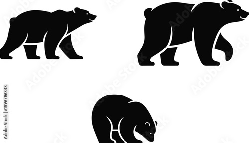 Black bear silhouettes vector collection, wildlife animal icons set, forest mammal illustration design, nature graphic art for creative patterns