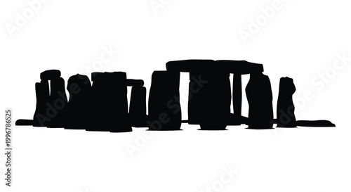 Stonehenge monument against a white background a striking black silhouette