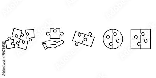 Puzzle pieces set, template puzzle jigsaw isolated, outline puzzles grid icon