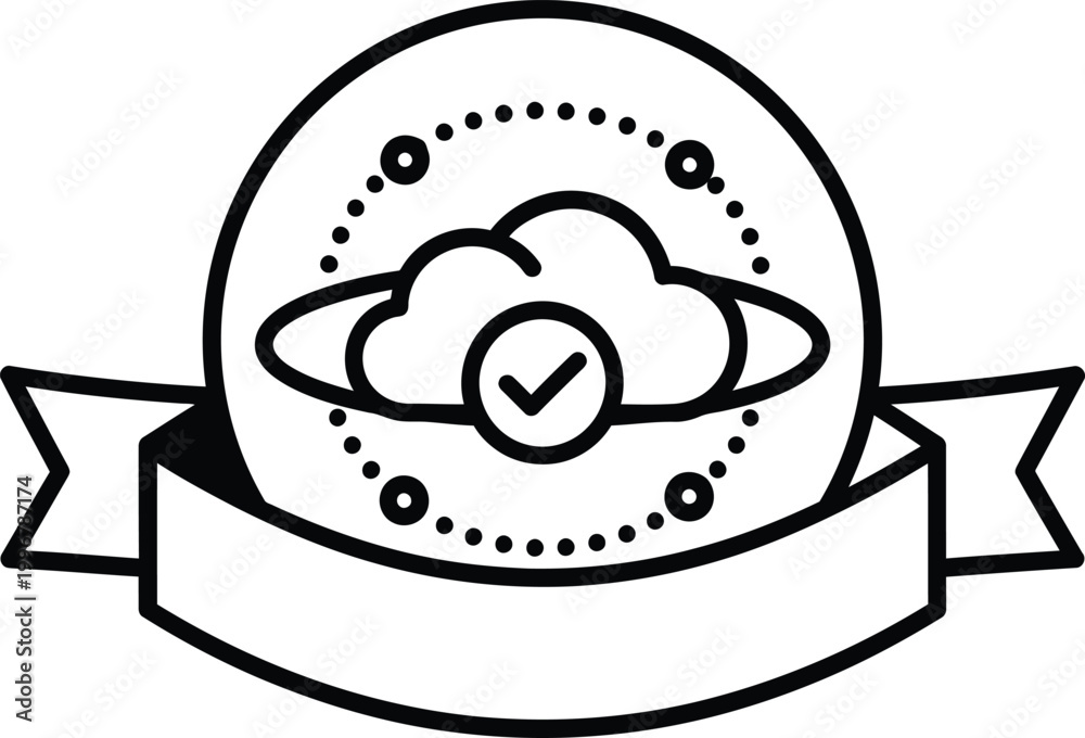 Fototapeta premium Cloud Computing Service Certified Badge with Ribbon and Checkmark