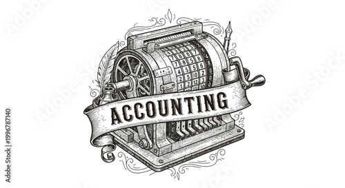 Vintage Accounting Machine with Banner