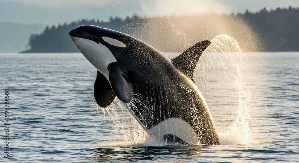 Obraz premium Majestic Orca Breaching in Ocean Waters A Stunning Marine Spectacle.
