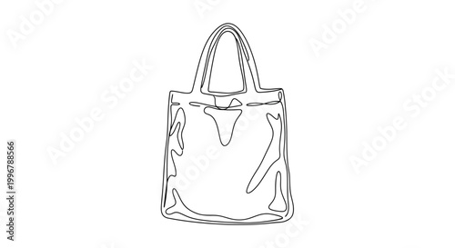 Simple line art illustration of a reusable shopping bag with handles and a top opening, perfect for eco-friendly concepts and sustainable living