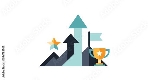Achieving Goals and Success A Visual Representation of Growth, Achievement, and Winning with Trophy and Stars