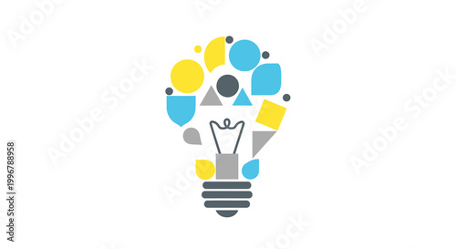 A modern abstract light bulb graphic, dynamically composed of colorful geometric shapes, symbolizing a brilliant new idea, fostering creativity, and inspiring innovative thought