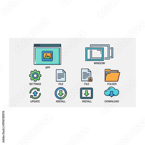 Computer icons for ftp backup download install cloud services with computer