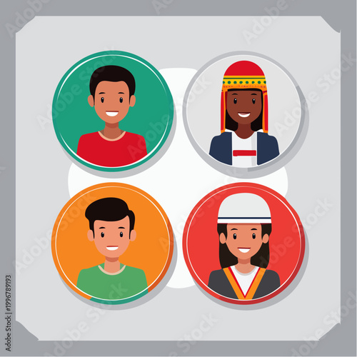 Diverse People Avatars in Circular Frames
