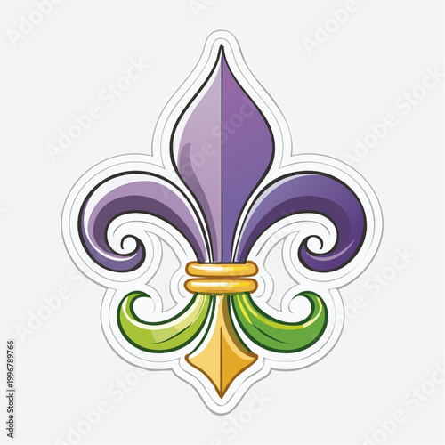 Fleur de Lis Symbol in Purple, Green, and Gold