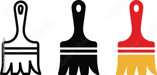 Paint brush icon set for home renovation interior wall painting decorating tool symbol for DIY construction and creative art design
