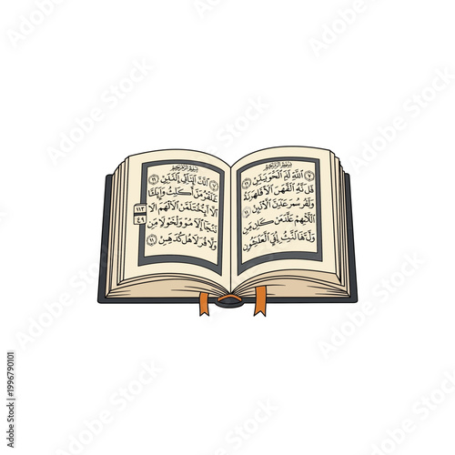 Open quran book vector illustration with religion spiritual literature