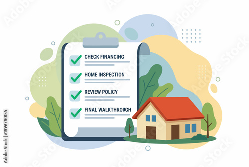 Home Buying and Insurance Checklist Vector Illustration