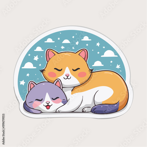 Cute Cartoon Cats Sleeping Together