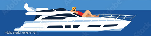 Luxury Yacht with Sunbathing Woman for Wealth and Leisure