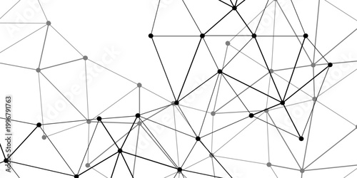 Vector Abstract intricate interconnected web geometric shapes, evoking sense of digital connectedness, complexity, and network, featuring array of vertices and connecting edges.