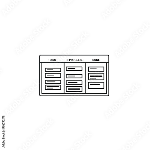Simple line art kanban board template for project management planning