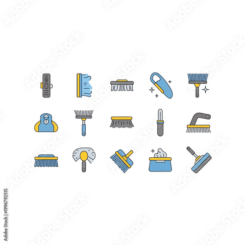 Collection of professional window cleaning equipment and tools with cleaning