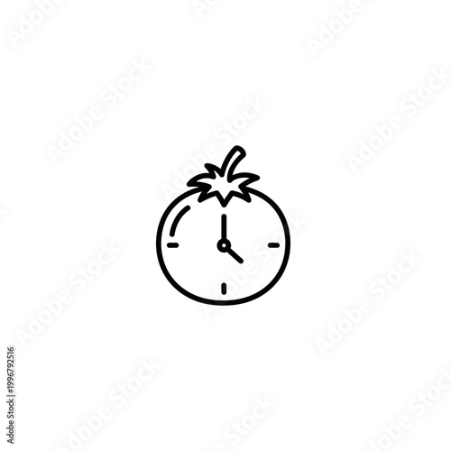 Minimalist outline tomato clock icon illustration with vegetable, minimalist