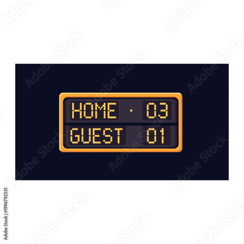 Digital sports scoreboard display with home and guest points, scoreboard