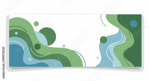 Abstract wavy flowing shapes in green and blue, representing natural elements and fluid movement, ideal for creative designs