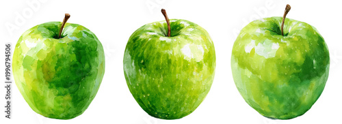 Green apples watercolor painting illustrating freshness, healthy eating, natural organic food, and vibrant botanical art for health conscious design
